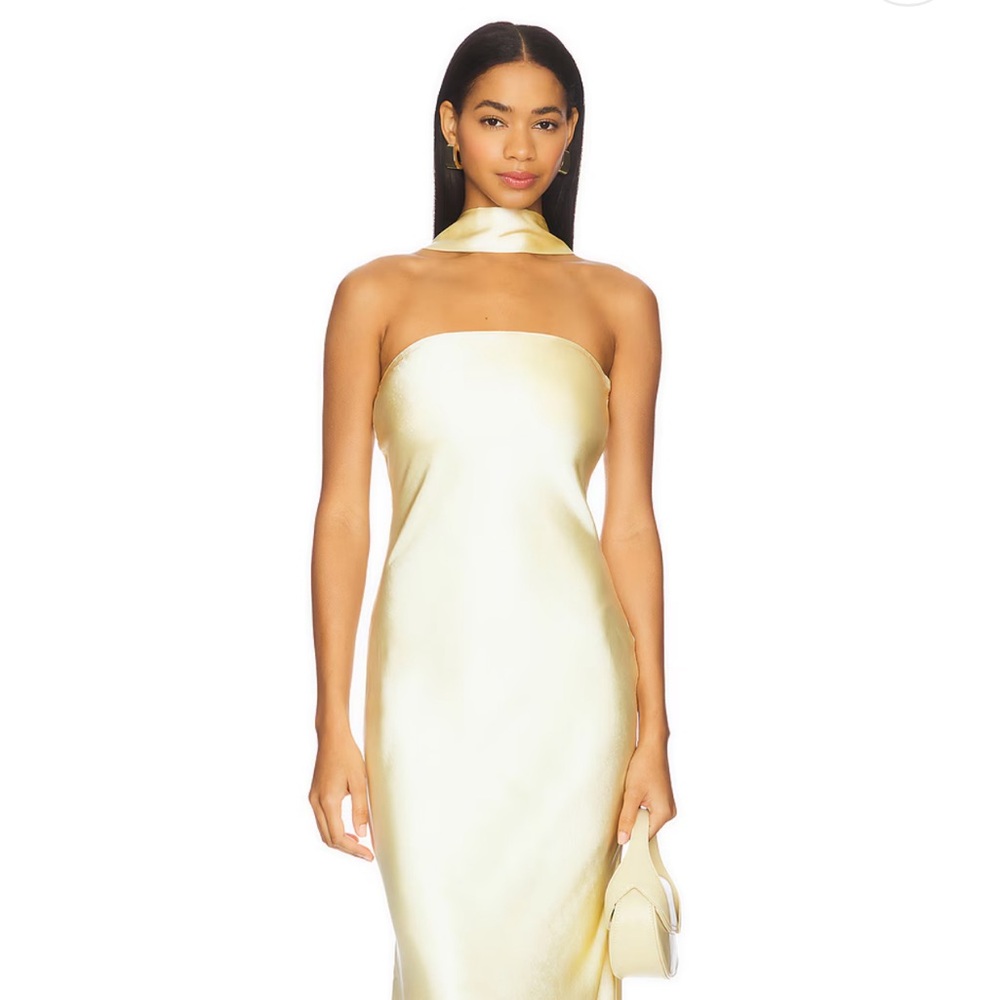 SNDY maxi Dress in Pale Yellow with scarf.